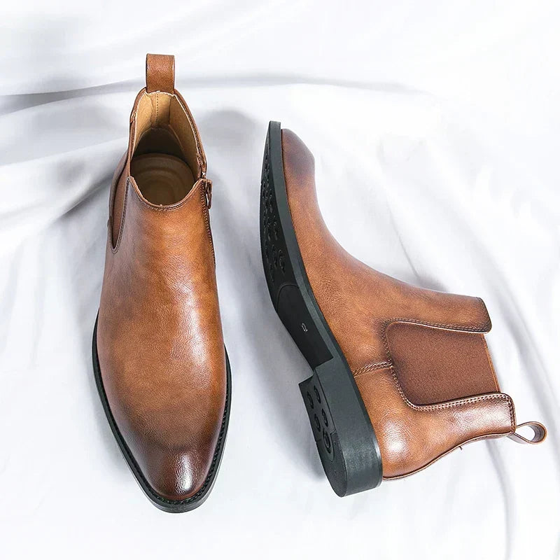 Botas Tipo Botín de Cuero con Cierre