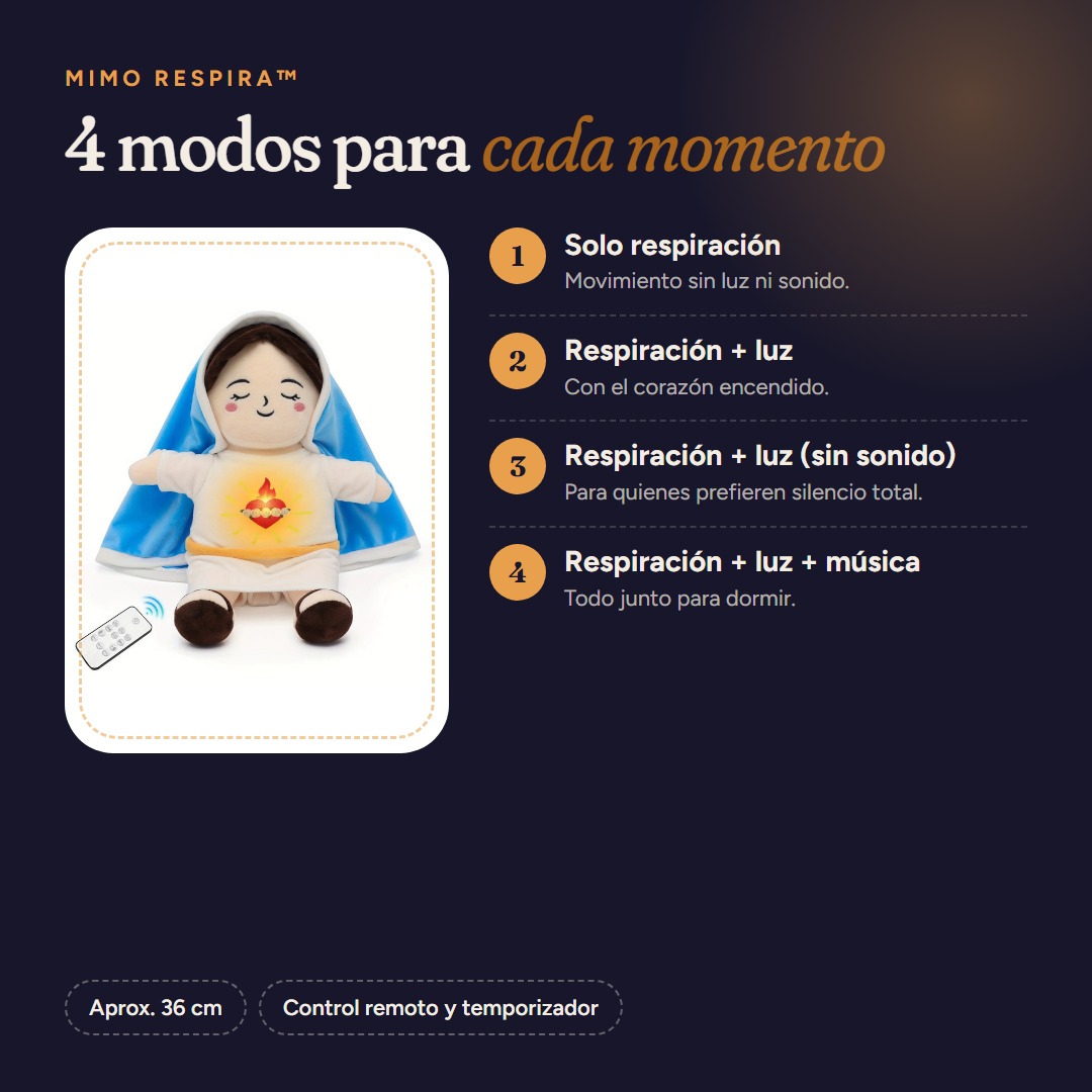 Peluche de la Virgen María que respira – modos